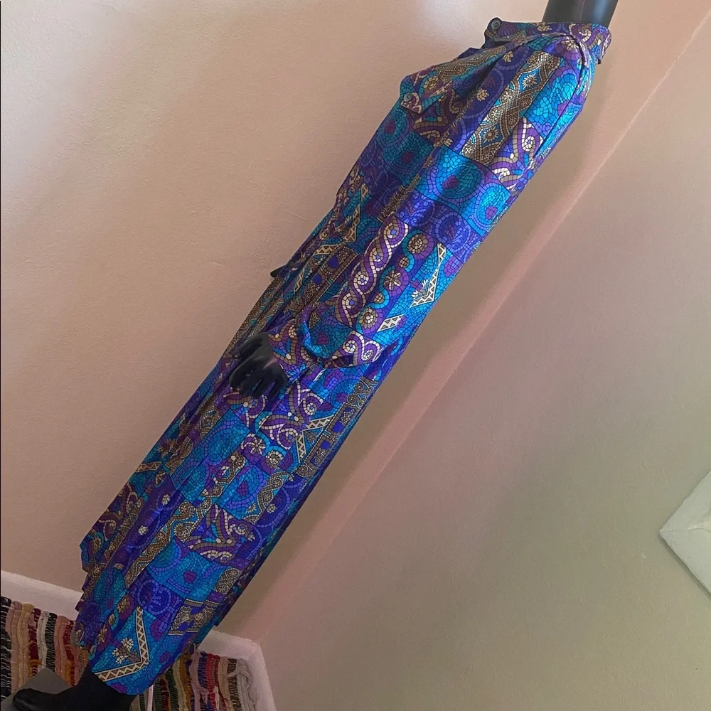 VINTAGE Leslie Fay Beautiful Purple and Teal Long Sleeve Printed Pleated Dress - Picture 7 of 12